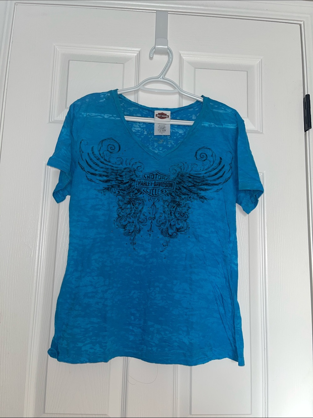 Harley-Davidson Turquoise V-Neck Winged Logo Tee